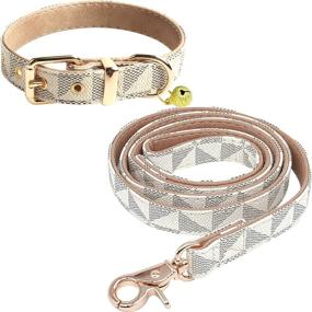 img 4 attached to 🐶 Durable Checkered Dog Leather Collar and Leash Set with Bell - Adjustable Basic Collar and 4 ft Leather Leash for Small Medium Large Dogs