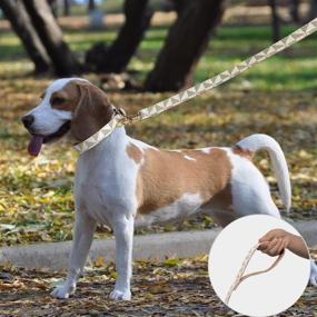 img 2 attached to 🐶 Durable Checkered Dog Leather Collar and Leash Set with Bell - Adjustable Basic Collar and 4 ft Leather Leash for Small Medium Large Dogs