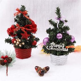 img 2 attached to URATOT 3 Pack Mini Christmas Desk Trees with Base for Table Tops - Festive Desk Decorations for Christmas