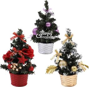 img 4 attached to URATOT 3 Pack Mini Christmas Desk Trees with Base for Table Tops - Festive Desk Decorations for Christmas