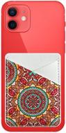 🌺 red floral mandala phone card holder - stick-on pu leather wallet sleeve pocket for smartphones with 3m adhesive - ideal for id, credit cards, and more logo