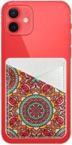 img 4 attached to 🌺 Red Floral Mandala Phone Card Holder - Stick-on PU Leather Wallet Sleeve Pocket for Smartphones with 3M Adhesive - Ideal for ID, Credit Cards, and More