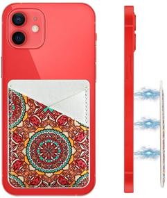 img 3 attached to 🌺 Red Floral Mandala Phone Card Holder - Stick-on PU Leather Wallet Sleeve Pocket for Smartphones with 3M Adhesive - Ideal for ID, Credit Cards, and More