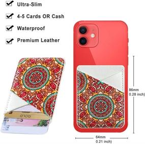 img 1 attached to 🌺 Red Floral Mandala Phone Card Holder - Stick-on PU Leather Wallet Sleeve Pocket for Smartphones with 3M Adhesive - Ideal for ID, Credit Cards, and More