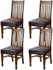 img 4 attached to 🪑 YISUN Dining Chair Covers: Waterproof & Oilproof Slipcover 4 Pack, Coffee - Solid PU Leather, Stretch Dining Chair Protector