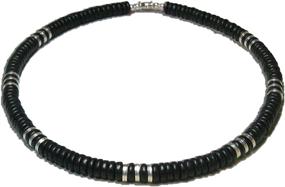 img 2 attached to 📿 Native Treasure - 18-inch Raiders Black Wood Coco Silver Beaded Necklace - 8mm (5/16-inch)