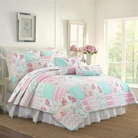 img 1 attached to 🌸 Уютный набор постельных принадлежностей Cozy Line Home Fashions с оборотной стороной в розовом цвете с цветочным узором и голубым кверху, покрывало-одеяло (полное/королевского размера - 3 предмета) в дизайне розового сада.