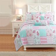 🌸 cozy line home fashions reversible pink floral and blue quilt bedding set, coverlet bedspread (full/queen size - 3 piece) in pink garden design logo