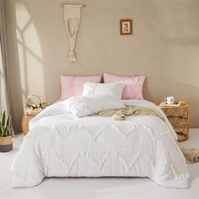 img 3 attached to 🛏️ White Boho Comforter Set, Queen Size - Soft Boho Chic Design with Ultra Soft Warm Microfiber Fill - 3-Piece Bedding Set with Pillow Shams (White, Queen)