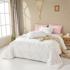 img 2 attached to 🛏️ White Boho Comforter Set, Queen Size - Soft Boho Chic Design with Ultra Soft Warm Microfiber Fill - 3-Piece Bedding Set with Pillow Shams (White, Queen)