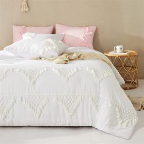 img 1 attached to 🛏️ White Boho Comforter Set, Queen Size - Soft Boho Chic Design with Ultra Soft Warm Microfiber Fill - 3-Piece Bedding Set with Pillow Shams (White, Queen)