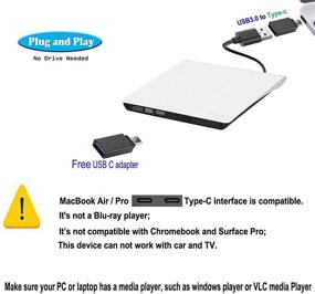 img 2 attached to 📀 Mougerk External DVD Drive Portable USB 3.0 DVD CD Player RW Burner with USB C Adapter - White