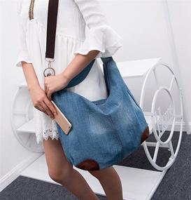 img 2 attached to 👜Женская джинсовая сумка-кошелек: стильная сумка-тот, хобо, плечевая и через плечо.