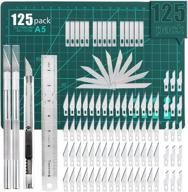 🔪 125 pcs precision carving craft hobby knife kit: carve, cut, and create with 110 pcs carving blades, 2 handles, 11pcs sk5 art blades, cutting board, steel rule - perfect for diy art work, hobby, scrapbook logo