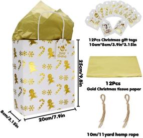 img 3 attached to 🎁 12-Pack Christmas Gift Bags by VEYLIN - Xmas Gold Metallic Design Paper Bags with Tissue Paper and Tags for Gift Wrapping