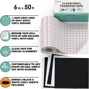 img 3 attached to 🎨 Kassa Vinyl Transfer Tape Roll - 6" x 50 Feet - 3 Black, 3 White Vinyl Sheets - Clear Transfer Paper for Silhouette Cameo - Medium Tack with Perfect Alignment Grid