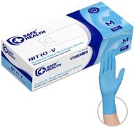 100-box nitro-v nitile-vinyl synthetic blue exam gloves - medium size, latex-free powder-free for safe healthcare use - clinic, nursing, food, nail, hair salon, tattoo, cleaning logo