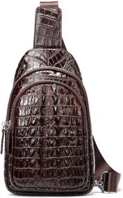 img 4 attached to Crocodile Leather Sling Shoulder Backpack