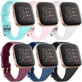 img 4 attached to 📱 6-Pack of Slim Silicone Bands for Fitbit Versa 2/Versa/Versa Lite/Versa SE - Soft and Narrow Replacement Wristbands for Fitbit Versa 2 Smart Watch (Pack A, Small)