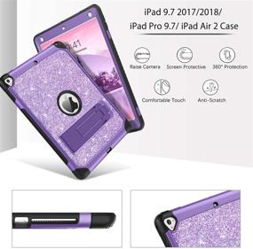 img 1 attached to 💜 DUEDUE Glitter Bling iPad 9.7 Case 2017/2018, iPad Air 2 Case, iPad 6th/5th Generation Case with Kickstand - Purple, Heavy Duty Hard PC Cover for iPad Pro 9.7 - Shockproof Protection