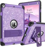 💜 duedue glitter bling ipad 9.7 case 2017/2018, ipad air 2 case, ipad 6th/5th generation case with kickstand - purple, heavy duty hard pc cover for ipad pro 9.7 - shockproof protection logo