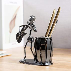 img 2 attached to 🎸 Gun Metal Gray Guitar Rocker Pencil/Pen Holder Cup: Stylish Desktop Stand for Office Supplies - Decorative