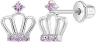 👑 hypoallergenic and lightweight stud earrings for young girls, preteens, and teens - 925 sterling silver with clear cubic zirconia small crown princess screw back earrings logo