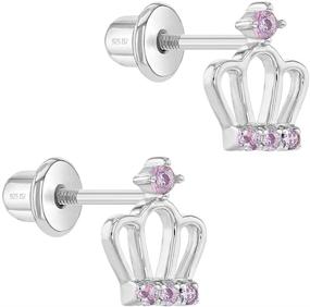 img 3 attached to 👑 Hypoallergenic and Lightweight Stud Earrings for Young Girls, Preteens, and Teens - 925 Sterling Silver with Clear Cubic Zirconia Small Crown Princess Screw Back Earrings