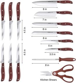 img 3 attached to Keenair 15-Piece Kitchen Knife Set: 12 Stainless Steel Knives, Block, Sharpener, Scissors; Maroon Brown Red Wooden Handles & Block