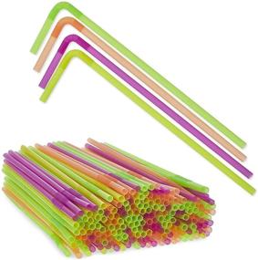 img 4 attached to 🥤 200 Pack of Single-Use Bendable Plastic Drinking Straws in 4 Vibrant Colors, 13 Inches Long