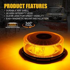 img 3 attached to 🚨 Xprite Moonbeam Series 24 LED 14 Modes Amber/Yellow Round Rooftop Emergency Rotating Revolving Strobe Beacon Light with Magnetic Mounts for Vehicle Truck Car - 12V Compatible