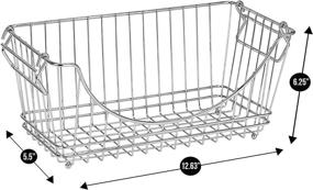 img 2 attached to Medium Smart Design Stacking Baskets Organizer with Handle - Steel - Safe for Food, Fruit, and Vegetables - Kitchen Storage (12.63 x 5.5 Inch) [Chrome] (2 Pack)