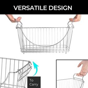 img 1 attached to Medium Smart Design Stacking Baskets Organizer with Handle - Steel - Safe for Food, Fruit, and Vegetables - Kitchen Storage (12.63 x 5.5 Inch) [Chrome] (2 Pack)