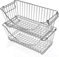 medium smart design stacking baskets organizer with handle - steel - safe for food, fruit, and vegetables - kitchen storage (12.63 x 5.5 inch) [chrome] (2 pack) логотип