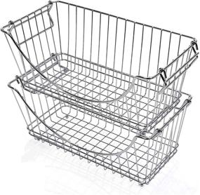 img 4 attached to Medium Smart Design Stacking Baskets Organizer with Handle - Steel - Safe for Food, Fruit, and Vegetables - Kitchen Storage (12.63 x 5.5 Inch) [Chrome] (2 Pack)