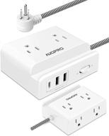 💡 compact power strip with usb c - auopro flat extension cord, 4 outlet strips and 3 usb ports, 5ft long braided power cord, ideal charging station for travel, home office, cruise - etl listed logo