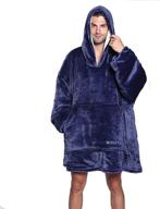 sweatshirt blanket oversize hoodie - cozy reversible sherpa fleece with sleeves, pockets - men, women, children (blue) logo