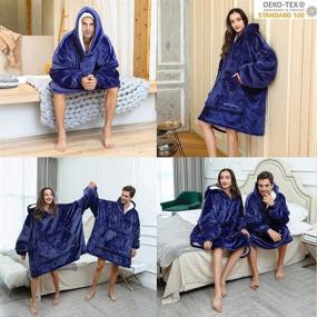 img 2 attached to Sweatshirt Blanket Oversize Hoodie - Cozy Reversible Sherpa Fleece with Sleeves, Pockets - Men, Women, Children (Blue)