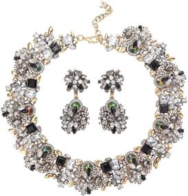 img 4 attached to JOERICA Bib Statement Necklace Set: Rhinestone Vintage Fashion Jewelry for Women - Chunky Choker Necklace & Earrings