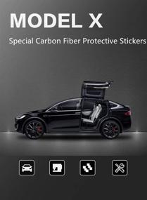 img 2 attached to TESLA TMT Tesla Model X Eagle Wing Door Sills Wrap Protection Carbon Fiber Stickers Interior Protection Kit (Blue)