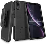 📱 black beltron case for iphone xr | slim protective belt clip slider shell/holster combo with built-in kickstand logo