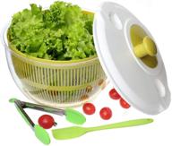 🥗 large capacity bpa free salad spinner, dishwasher safe, 5.5 quart fruits and vegetables dryer, easy to use, good grips, green and white (includes tong & spatula) logo