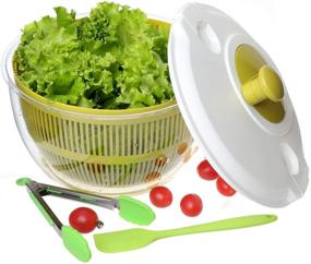 img 4 attached to 🥗 Large Capacity BPA Free Salad Spinner, Dishwasher Safe, 5.5 Quart Fruits and Vegetables Dryer, Easy to Use, Good Grips, Green and White (Includes Tong & Spatula)