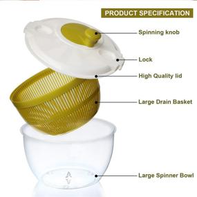 img 1 attached to 🥗 Large Capacity BPA Free Salad Spinner, Dishwasher Safe, 5.5 Quart Fruits and Vegetables Dryer, Easy to Use, Good Grips, Green and White (Includes Tong & Spatula)