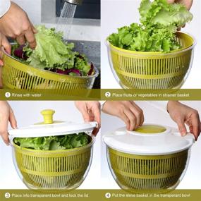 img 3 attached to 🥗 Large Capacity BPA Free Salad Spinner, Dishwasher Safe, 5.5 Quart Fruits and Vegetables Dryer, Easy to Use, Good Grips, Green and White (Includes Tong & Spatula)