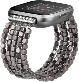 img 4 attached to 📿 MOFREE Beaded Bracelet for Fitbit Versa 2/Versa/Versa Lite/Versa SE - Elegant Handcrafted Stretch Strap for Women and Men - Stylish Versa 2/Versa/Versa Lite/Versa SE Band Replacement in Black