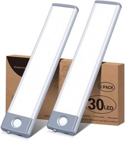 img 4 attached to 🔋 Wireless Rechargeable Under Cabinet Lighting with Motion Sensor - Ultra Thin 30LED Battery Operated Closet Light for Kitchen and Closet (2Pack, Pure White)