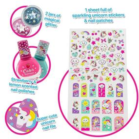 img 1 attached to Hot Focus Sparkling Unicorn Nail Art Kit: Create Magical Nail Designs with Scented Polish, Glitter, Stickers, and More - Perfect for Little Girls! (80PCS)