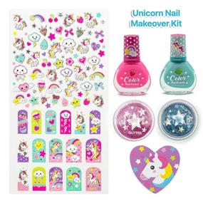 img 3 attached to Hot Focus Sparkling Unicorn Nail Art Kit: Create Magical Nail Designs with Scented Polish, Glitter, Stickers, and More - Perfect for Little Girls! (80PCS)