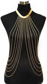 img 4 attached to Golden Tassel Body Chain: Stylish Boho Bikini Beach Harness for Women - A001